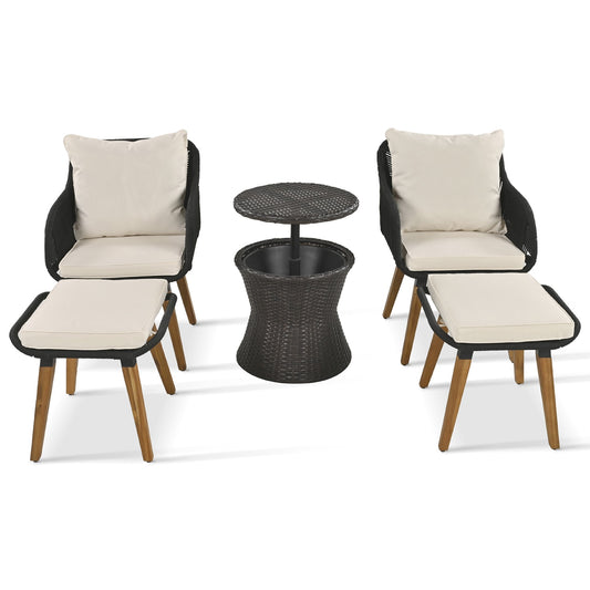 SINOFURN 5 -Piece Wicker Patio Conversation Set with Off-white Cushions