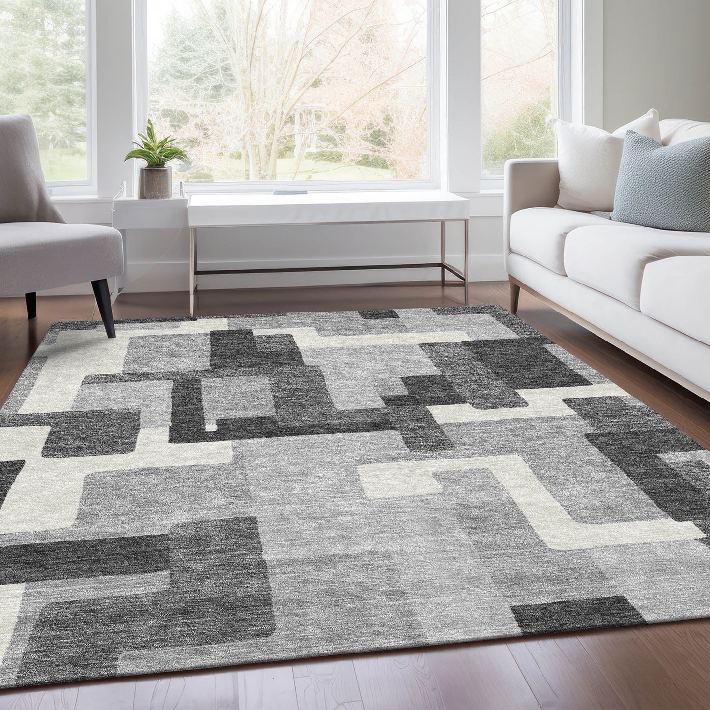 Addison Rugs Chantille ACN740GY 9 x 12 (ft) Gray Rectangular Indoor/Outdoor Geometric Machine washable Area rug