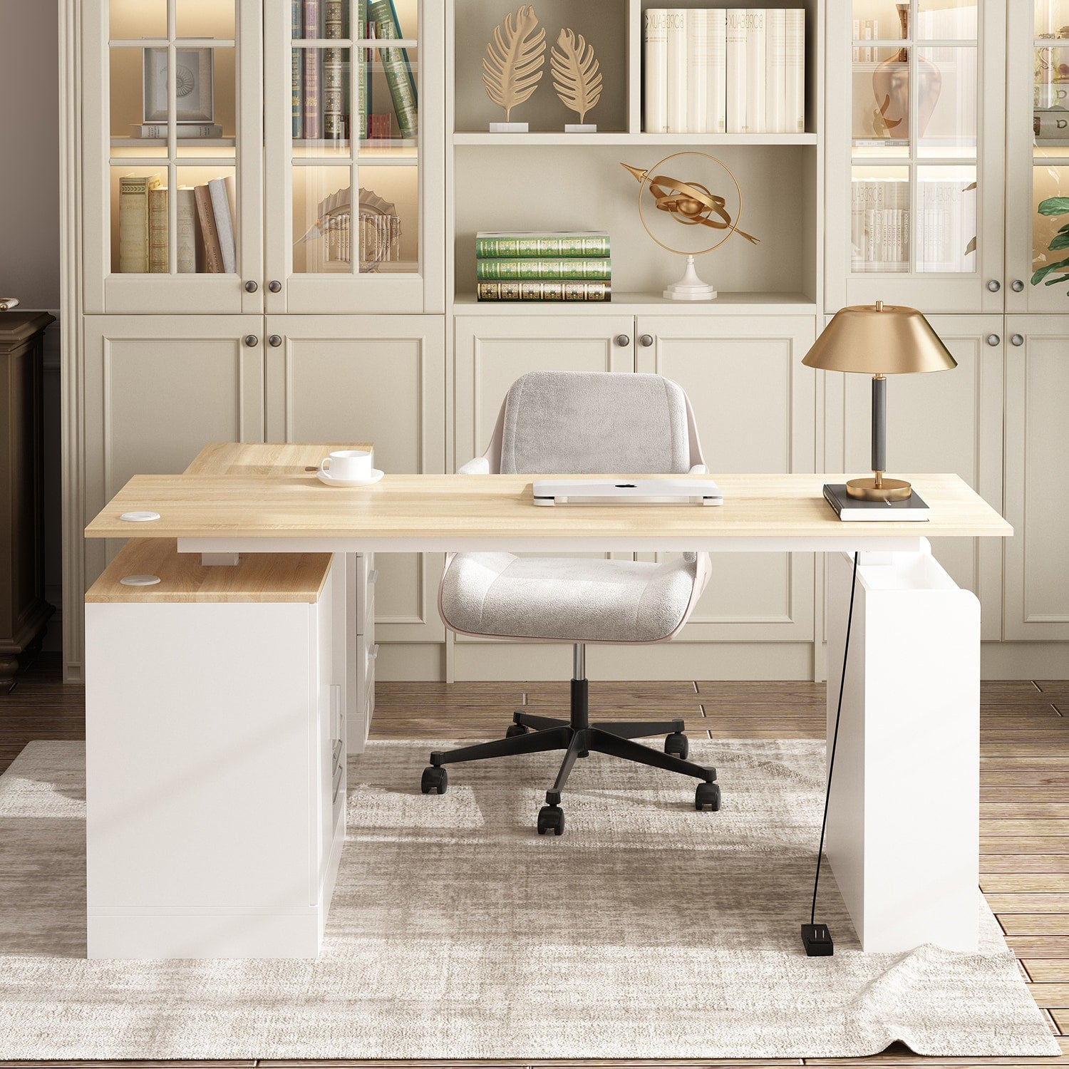 FUFU&GAGA 63-in White Modern/Contemporary L-shaped desk