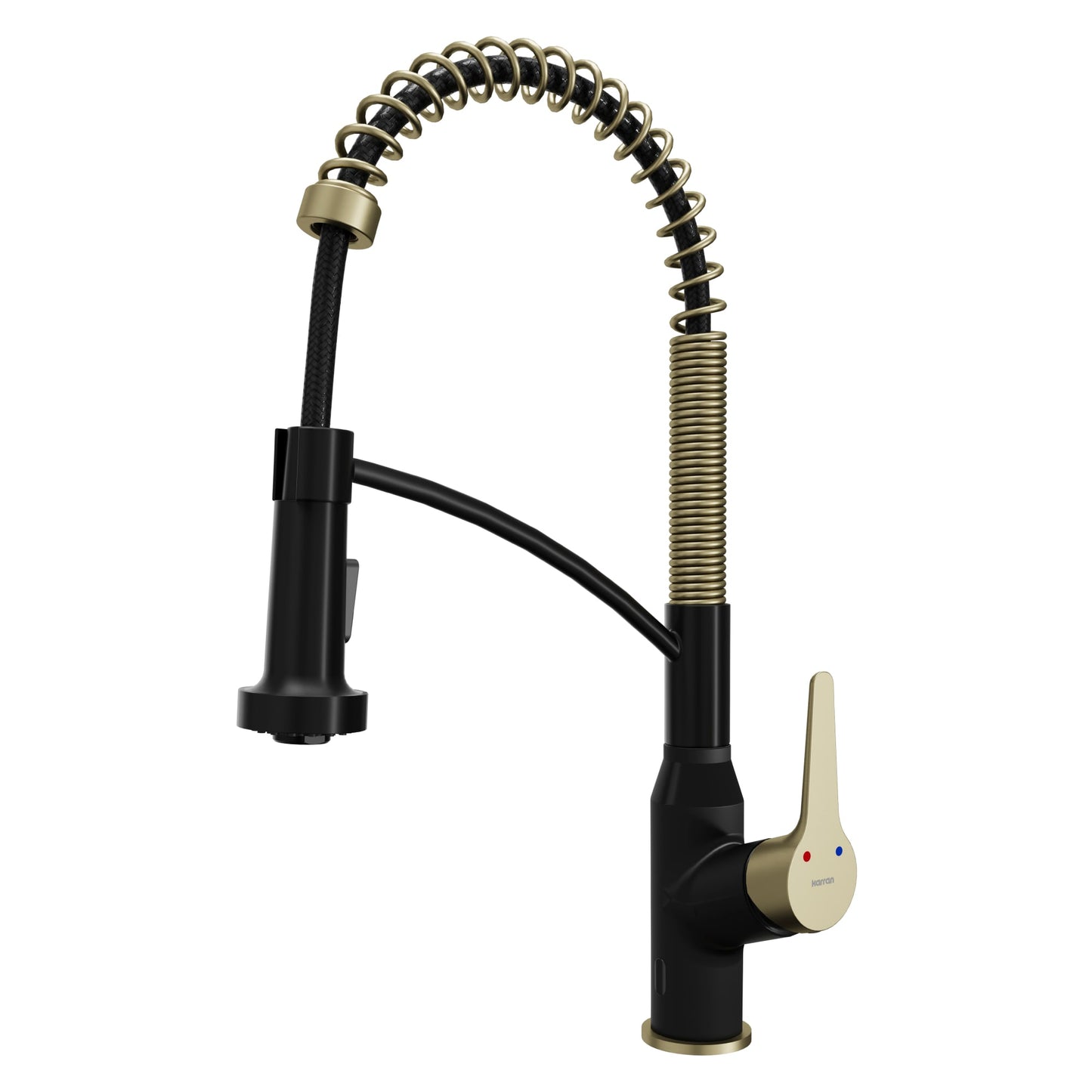 Karran Matte Black and Brushed Gold Single Handle Deck-mount Touchless Pull-down Kitchen Faucet with Sprayer