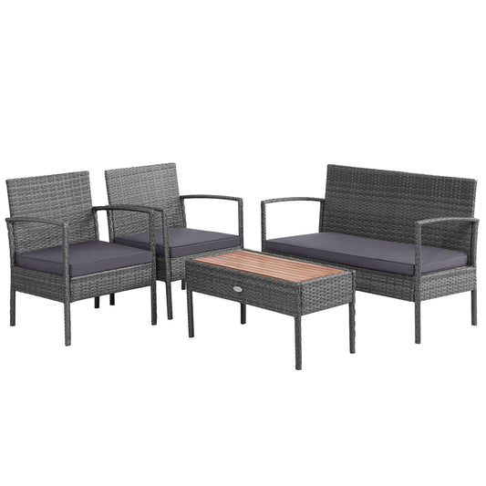 LIVIZA 4 -Piece Rattan Patio Conversation Set with Gray Cushions