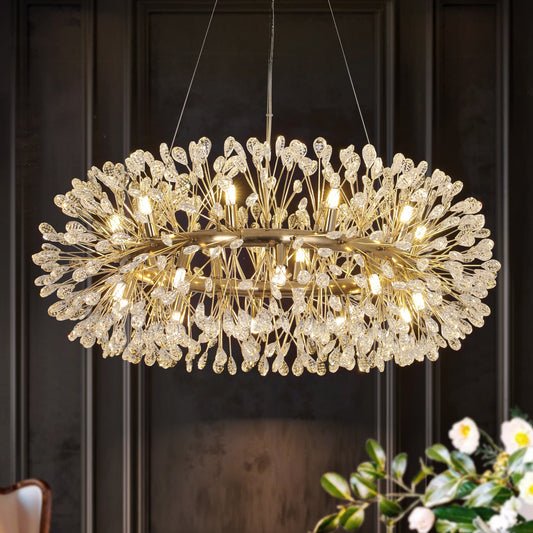 Rennnsan Shawn 20 -Light Gold Glam Crystal For Use in Bedrooms, Dining Rooms, Foyers, Kitchens, Living Rooms Chandelier