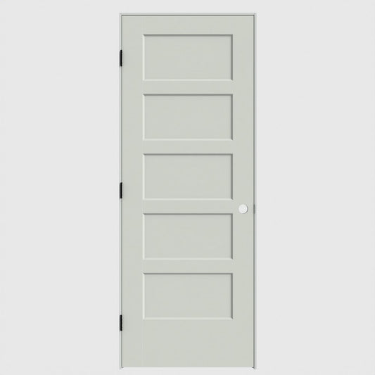 Masonite 28-in x 80-in Snow Storm Solid core 5-panel square Right hand Smooth Primed Molded composite Flat Jamb Single Prehung Interior Door