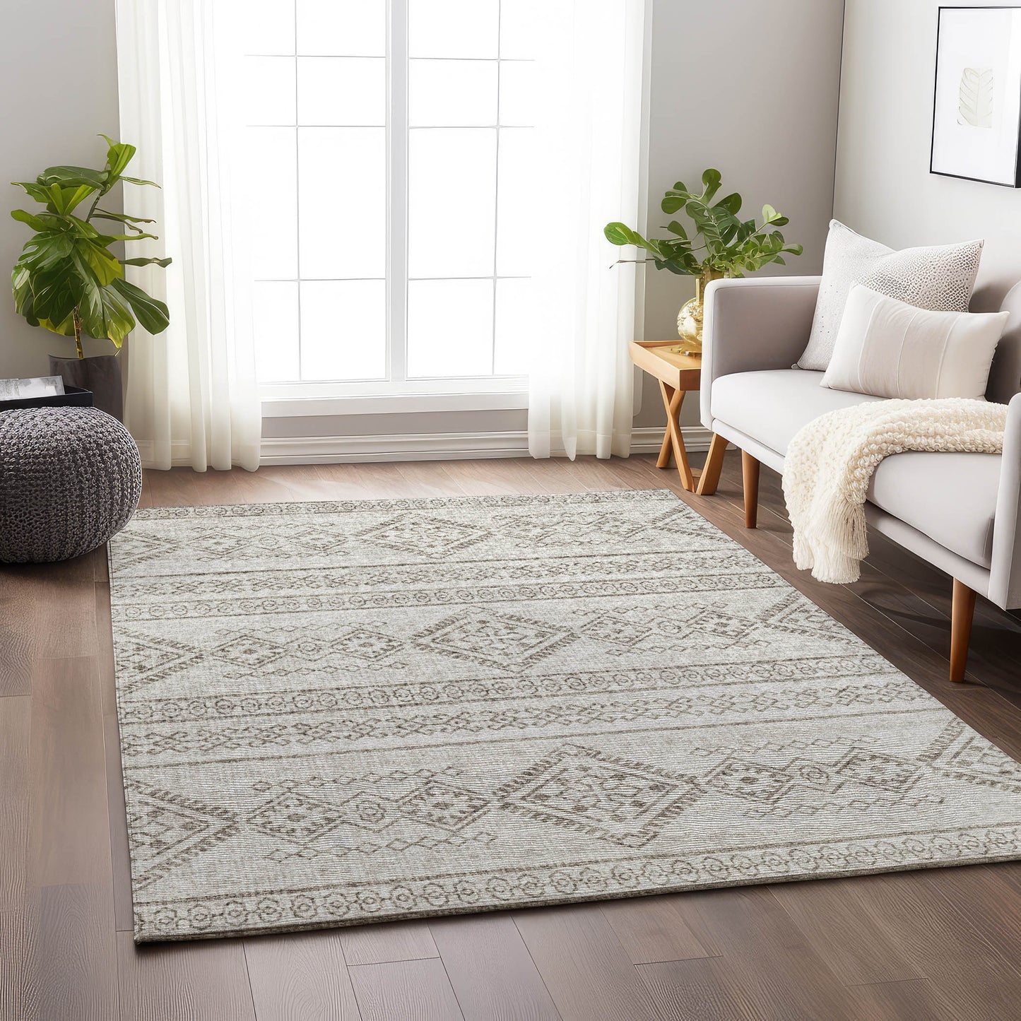 Addison Rugs Mayfield AMF120TA 8 x 10 (ft) Loomed Taupe Rectangular Indoor Geometric Machine washable Pet Friendly Area rug