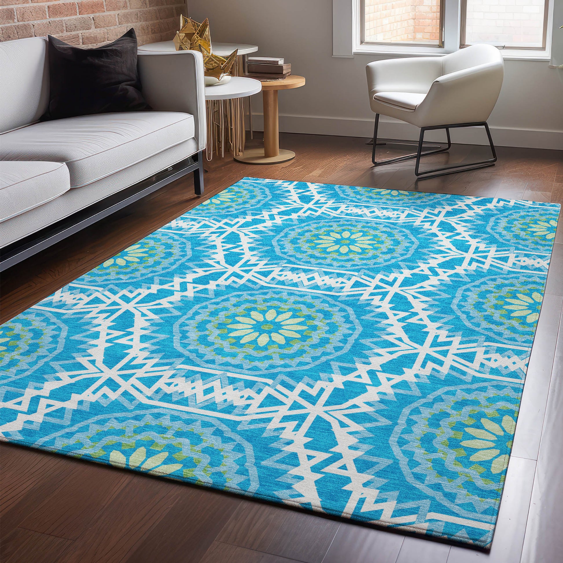 Addison Rugs Mayfield AMF619BU 8 x 10 (ft) Loomed Blue Rectangular Indoor Geometric Machine washable Pet Friendly Area rug