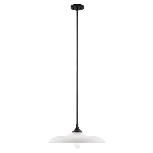 Savoy House Hadley 1 -Light Matte Black Vintage Frosted glass Bowl Medium Hanging Pendant light