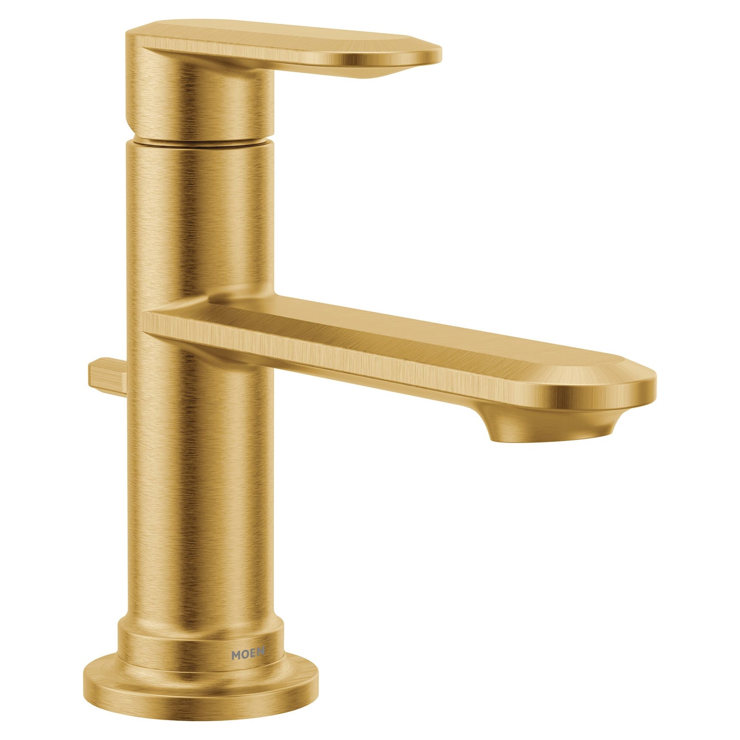 Moen Brushed Gold Single hole 1-handle Low-arc Residential Handle Bathroom Sink Faucet with Drain with Deck Plate