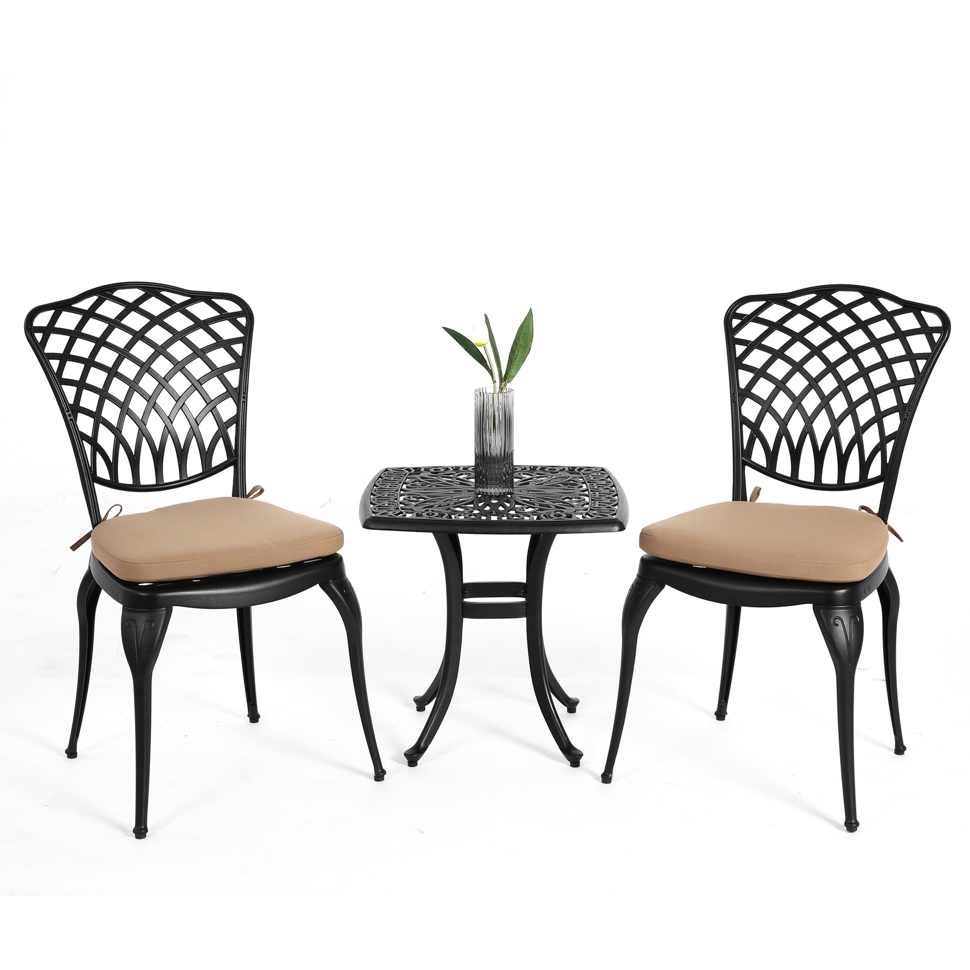 Bybafun 3 -Piece Patio Conversation Set with Brown Cushions