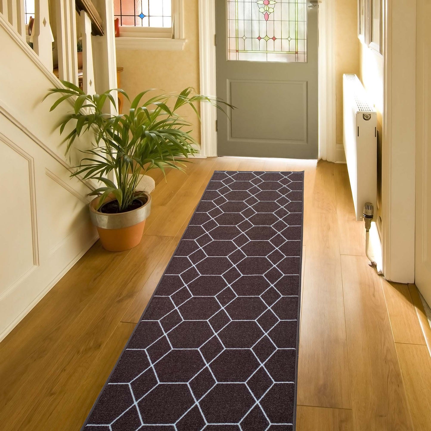 Playa Rug 2 x 45 (ft) Knotted Hexagon-Brown Rectangular Indoor Geometric Pet Friendly Runner rug