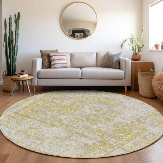 Addison Rugs Chantille ACN1229GO 8 x 8 (ft) Gold Round Indoor/Outdoor Geometric Machine washable Pet Friendly Area rug