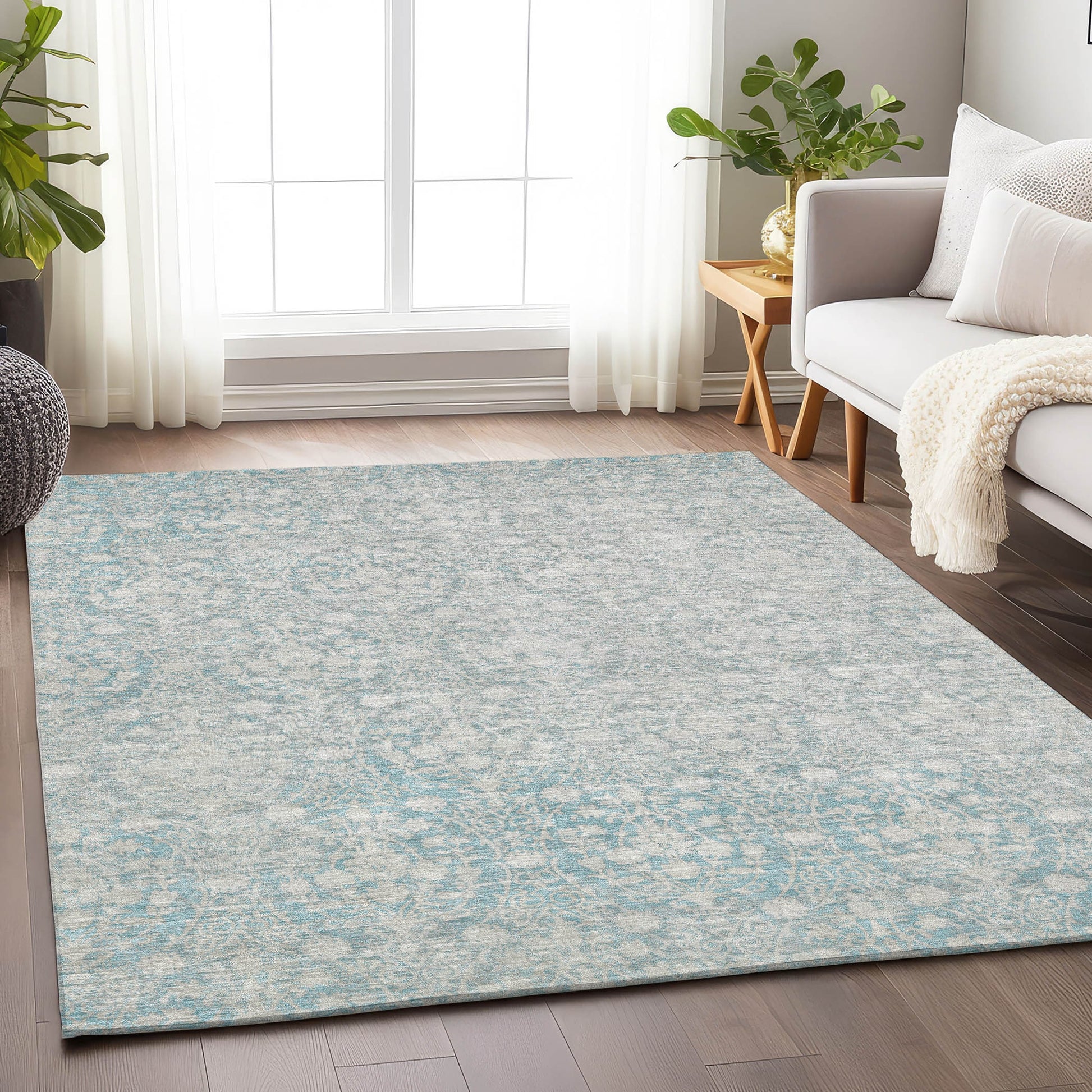 Addison Rugs Chantille ACN1231AQ 9 x 12 (ft) Aqua Rectangular Indoor/Outdoor Geometric Machine washable Pet Friendly Area rug