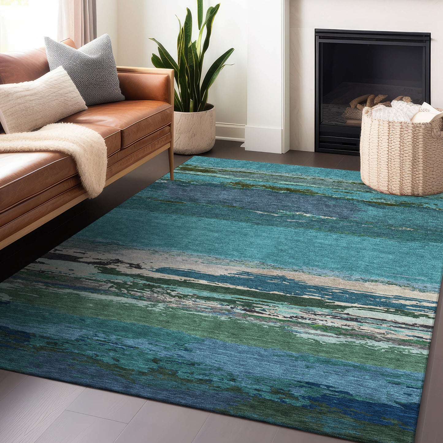 Addison Rugs Chantille ACN1285TE 8 x 10 (ft) Teal Rectangular Indoor/Outdoor Geometric Machine washable Pet Friendly Area rug