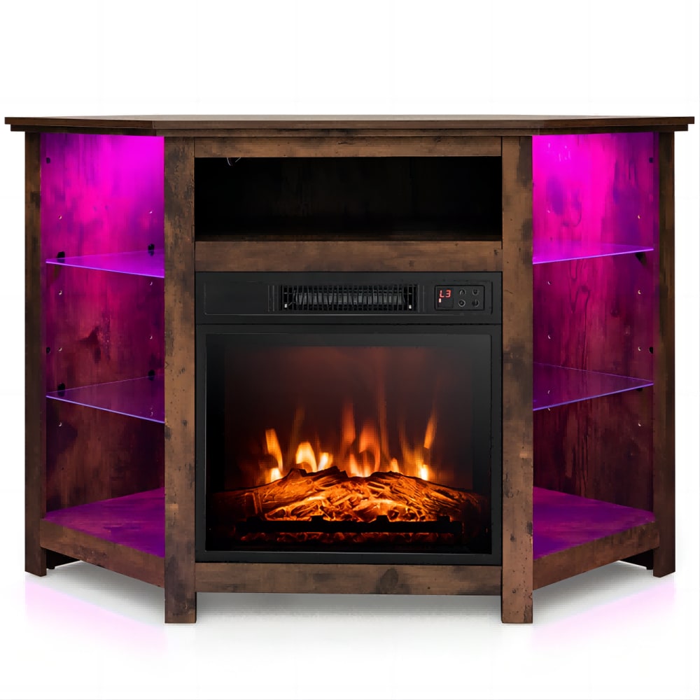 Clihome 45-in W Coffee TV Stand with Fan-forced Flat wall Electric Fireplace with Remote Control Included