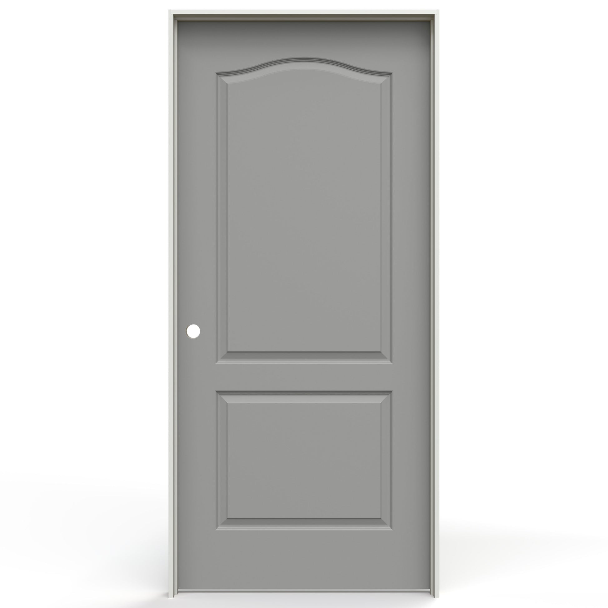 JELD-WEN 32-in x 80-in Gray Pearl Solid core 2-panel arch top Right hand Smooth Prefinished Molded composite Flat Jamb Single Prehung Interior Door
