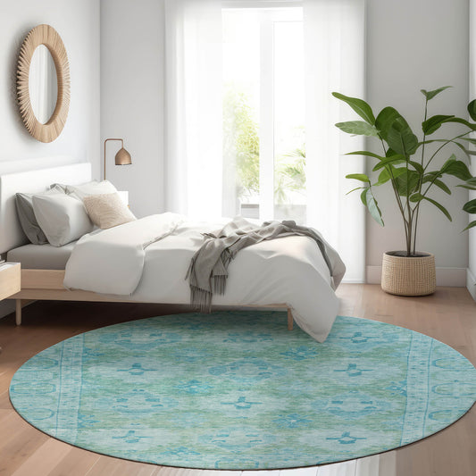 Addison Rugs Chantille ACN1760TE 8 x 8 (ft) Loomed Teal Round Indoor/Outdoor Machine washable Pet Friendly Area rug