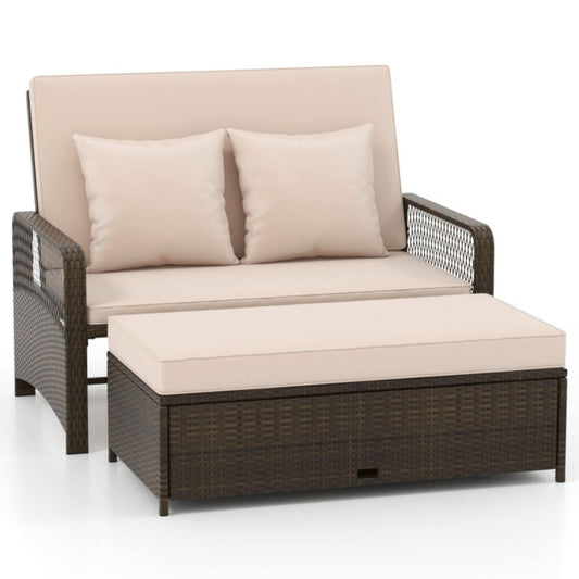 Ayelon Outdoor Sectionals Wicker Outdoor Daybed with Beige Cushions and Iron Frame