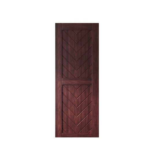 HOMACER 26-in x 80-in Red Mahogany Herringbone Pine Wood Solid core Single Barn Door (Hardware Not Included)