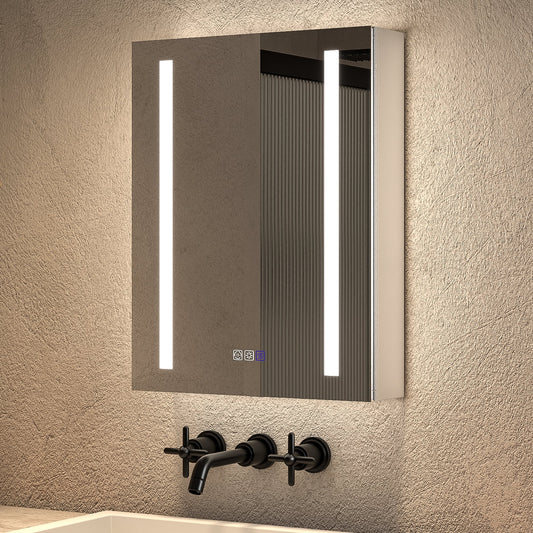 ExBrite Opale 20-in x 26-in Lighted LED Fog Free Surface/Recessed Mount Silvery Gray II Mirrored Rectangle Soft Close Medicine Cabinet with Outlet
