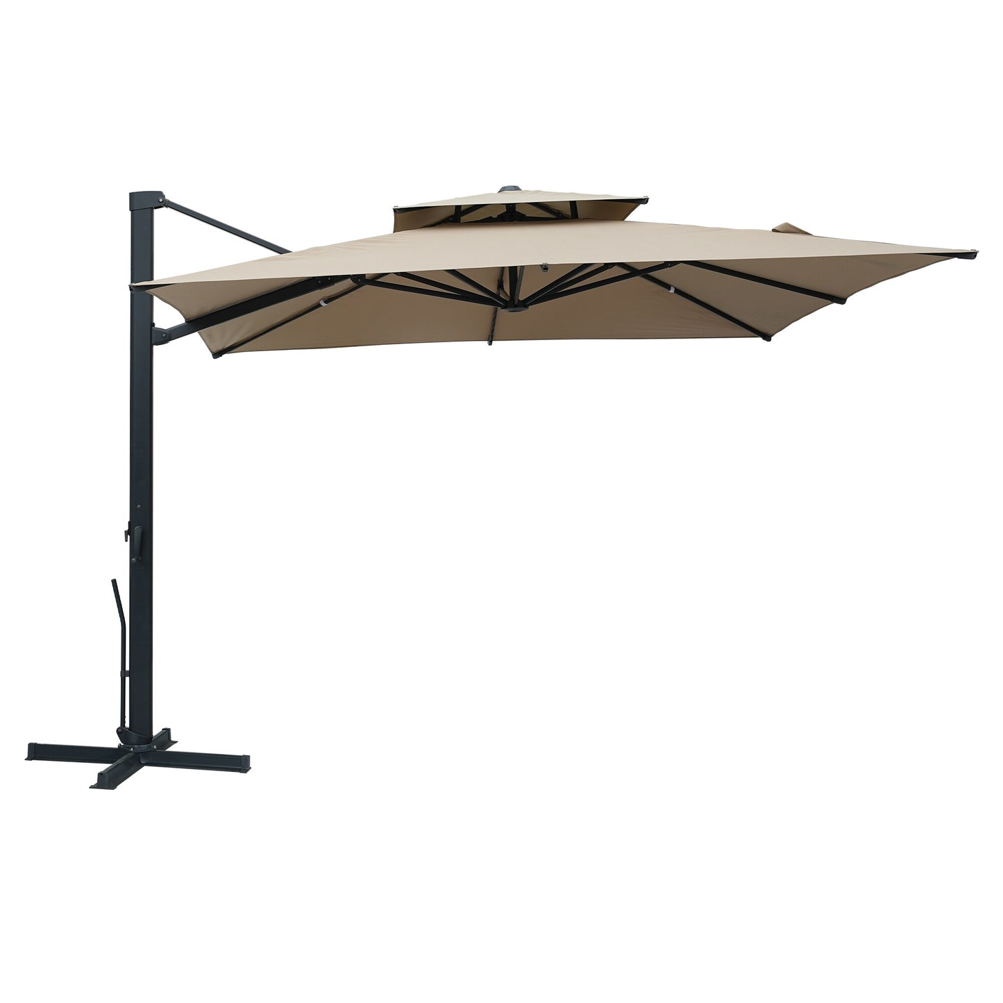 Clihome 10-ft Aluminum Brown Push-button Tilt Offset Patio Umbrella