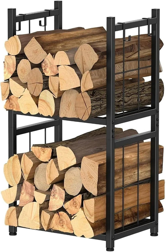 Firewood storage rack 2-Tier Firewood Holder Heavy Duty Indoor Outdoor Rack for Fireplace, Fire Pits,Stoves Black Wood Storage Organizer