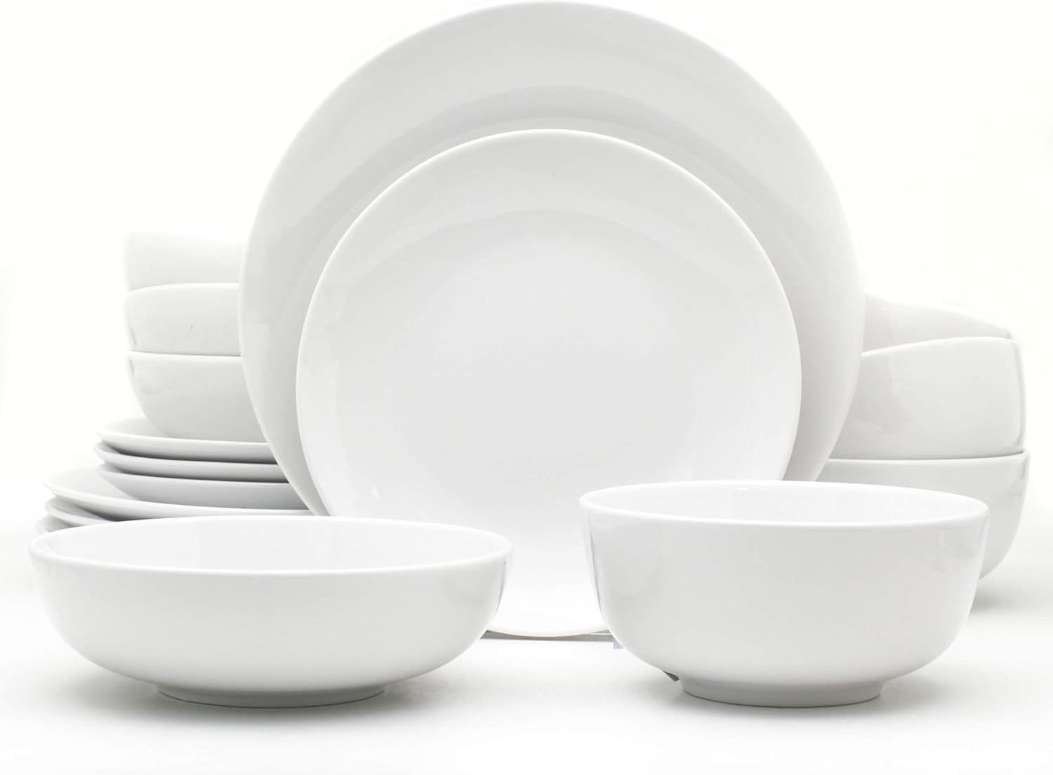 Euro Ceramica Essential Collection Porcelain Dinnerware and Serveware, 16 Piece Dinnerware Set, Service for 4, Classic White