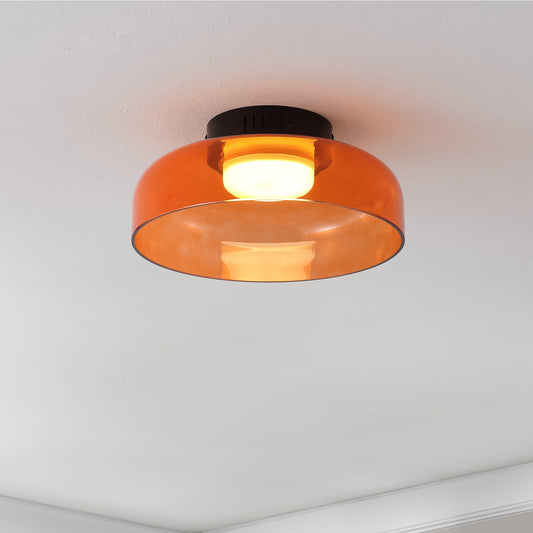 JONATHAN  Y Kalmar Minimalist Iron/Glass 1 -Light 11.75-in Polished Orange Integrated LED Flush Mount Light