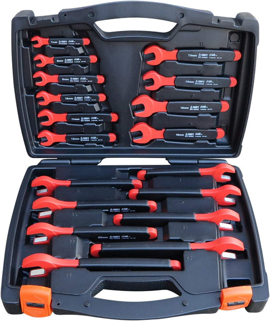 Rhino Insulated Open End Spanner Set 1000V 18 Piece Metric Wrench Kit 7mm - 24mm