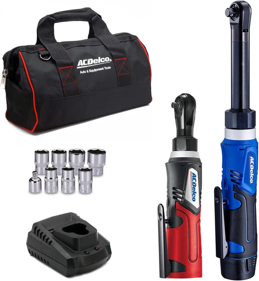 ACDelco ARW1218-K18 G12 Series 12V Li-ion Cordless 3/8” Extended Rachet Wrench & ¼” Ratchet Wrench Combo Tool Kit