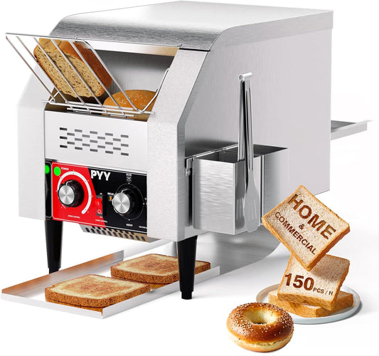 PYY Commercial Conveyor Toaster - Electric Industrial Belt Toasters, 150 Slices/Hour Heavy Duty, Stainless Steel for Bun Bagel Bread Waffle Home Restaurant 1400W