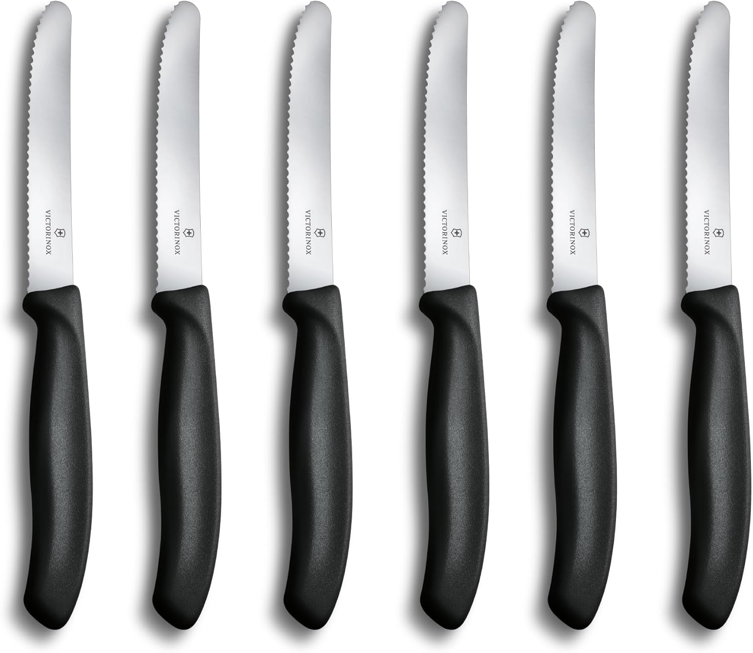 Victorinox 6.7833.6 Swiss Classic Tomato and Table Knife Set for Everyday Family Dining Serrated Blade in Black, Set of 6