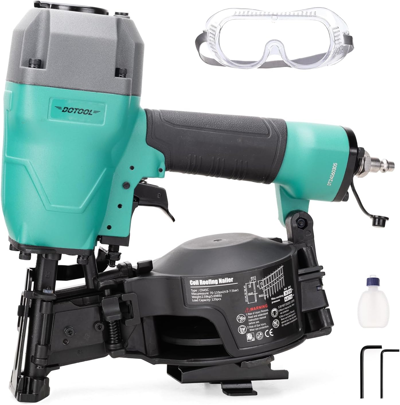 Roofing Nailer CN45C 15 Degree 3/4-Inch to 1-3/4-Inch Roofing Nail Gun Pneumatic Coil Nailer 120 pcs Load Capacity