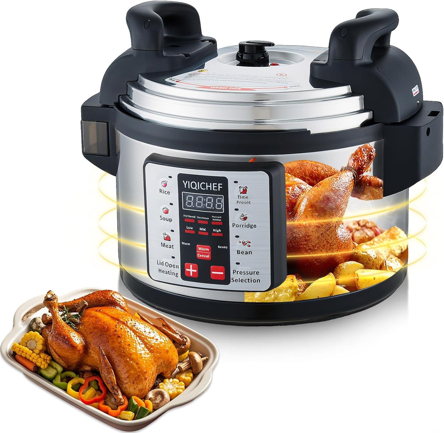 15.8Qt Commercial Large Electrical Pressure Cooker, 8-in-1 multifunctional Pressue Cooker with Non-stick Inner Pot|24 hours Preset Slow Cooker/Delay time Setting steam cooker/rice cooker and warmer