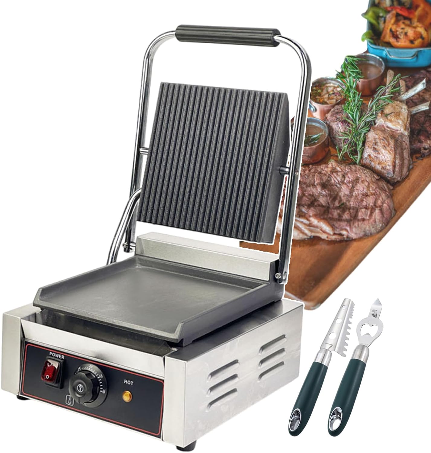 Electric Commercial Sandwich Makers And Bread Presses Grill With Non-Stick Plates On Both Sides 50-300°C\/Nonstick Sandwich Toasters For Cooking Options, Outdoor Camping(Smooth)