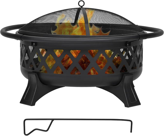 36 Inch Outdoor Fire Pit with Spark Screen Cover, Firepits for Outside with Stoker Tool，Wood Burning Fire Pit for Outside Backyard, Patio, Camping