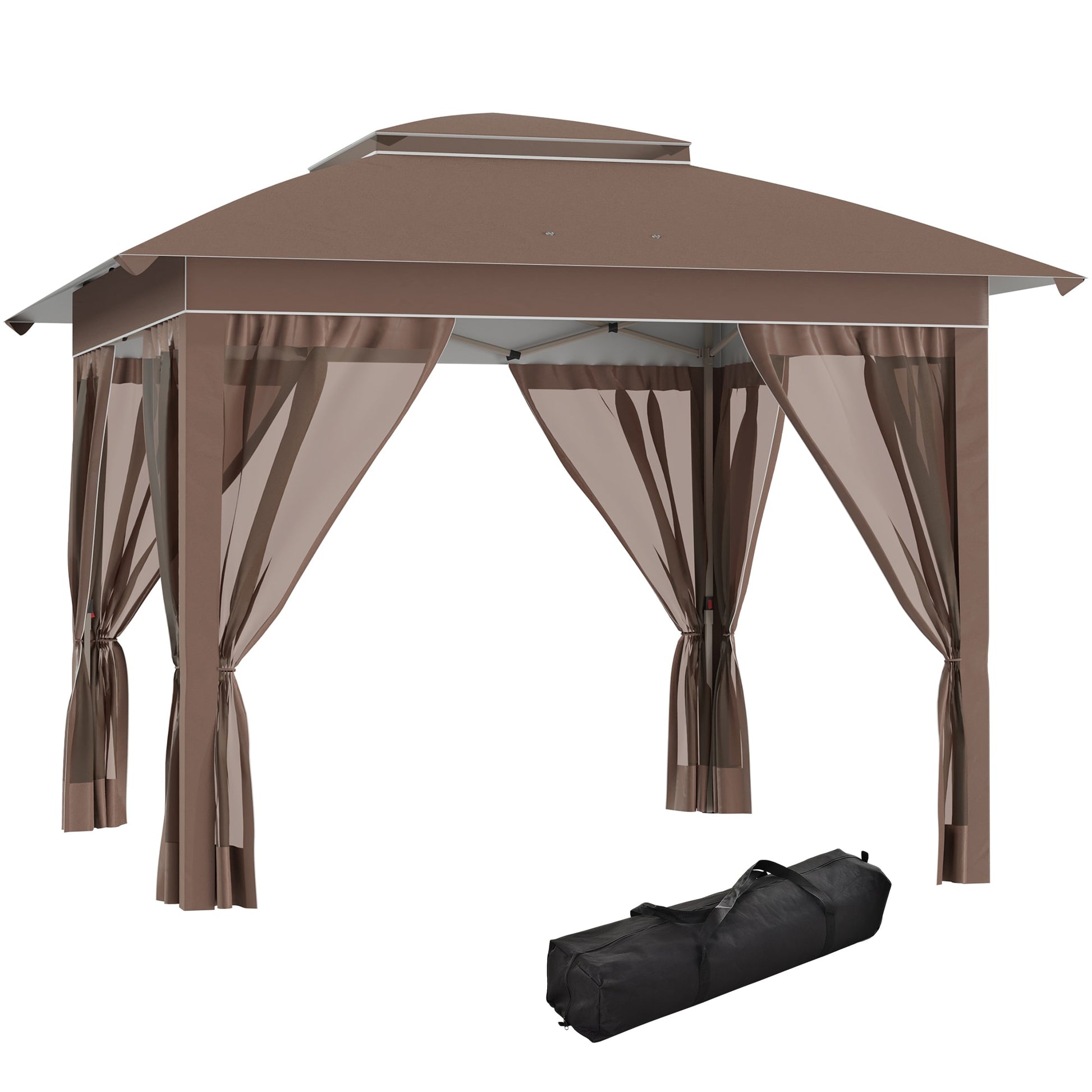 Siavonce 11.75-ft x 11.75-ft Brown Gazebo with Soft Top Roof (Screen Included)