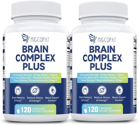 2-Pack Brain Supplements for Memory & Focus | Nootropic with Bacopa, Lion's Mane, Alpha GPC | Mental Clarity & Cognitive Support | Vitamin B6 & B12 \u2013 240 Caps (120\/Bottle)