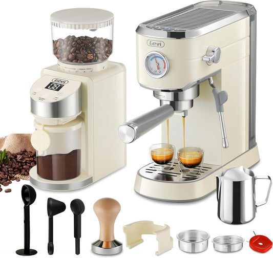 Gevi Espresso Machine 20 Bar with Grinder, Professional Espresso Maker with 35 Precise Grind Settings Burr Coffee Grinders Combos, Super-Automatic Espresso Machines, Gift for Coffee Lover