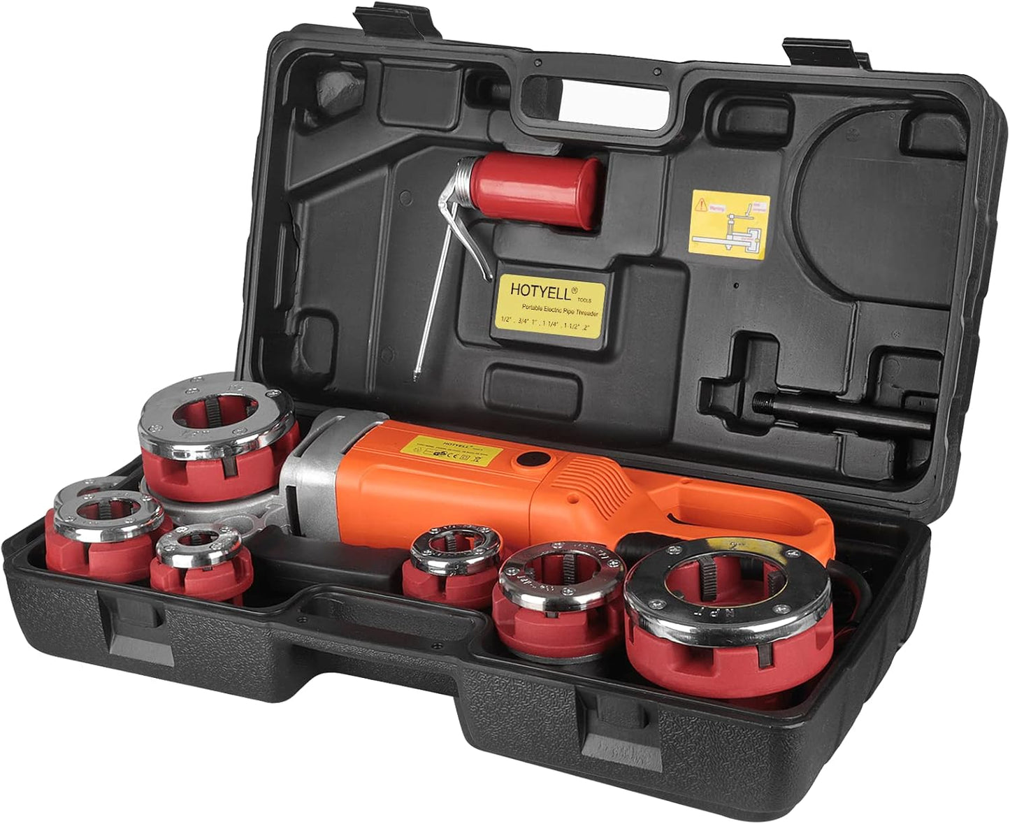 Electric Pipe Threader, Upgraded Pipe Threading Machine Uses Pure Copper Motor, Portable Handheld NPT Threader Kit with 6 HSS Dies 1/2"-2"