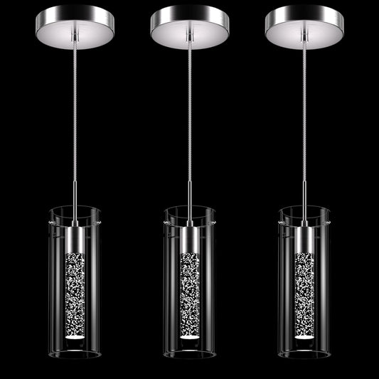 Esfos Pendant Ceiling Light Fixture, LED Kitchen Lighting Crystal Pendant Lights Kitchen Island, 1-Light Integrated Kitchen Hanging Light Fixture Modern Island Light with Bubble Glass Three Pack