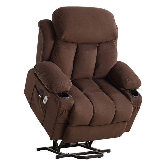 Sumyeg Power Lift Recliner Chair Brown Velvet Upholstered Powered Reclining Massage chair with Lift Assistance