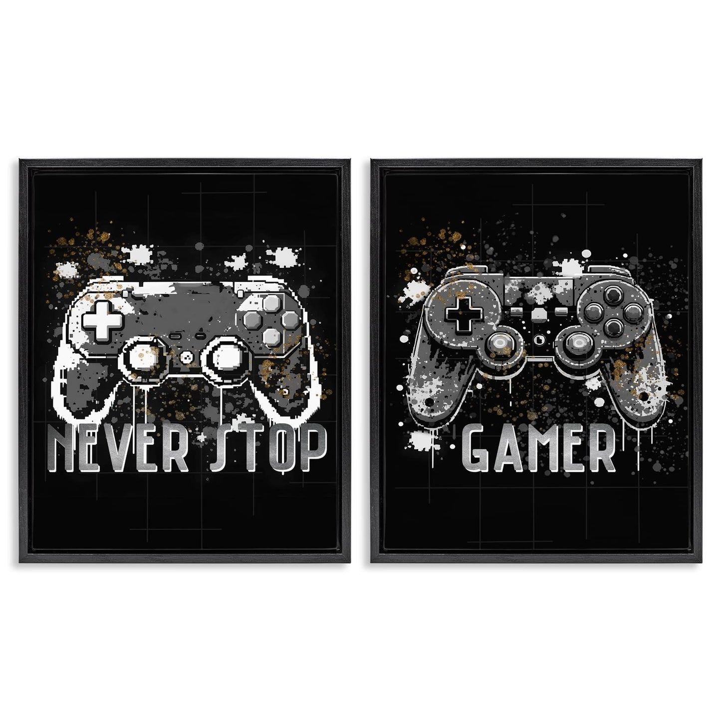 Stupell Industries  Modern Gamer Controller Phrases 2pc Floating Frame Set Design by Kim Allen
