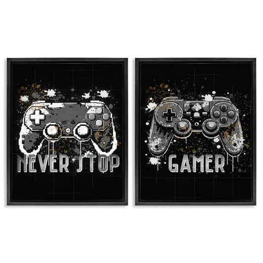 Stupell Industries  Modern Gamer Controller Phrases 2pc Floating Frame Set Design by Kim Allen