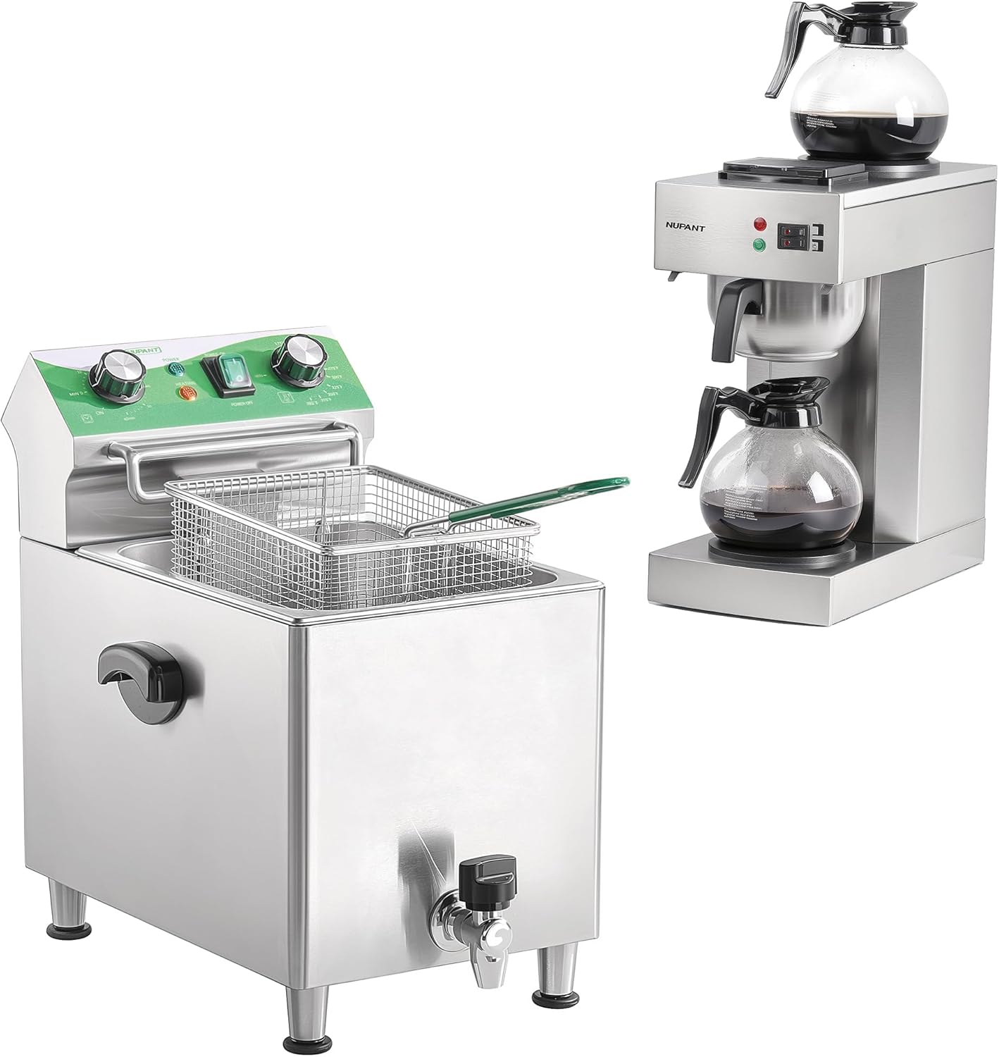 12-Cup Coffee Maker 1.8L Commercial Drip Coffee Maker with 2 Glass Carafes and 2 Warmers Plate &12L/12.7QT Deep Fryer with Basket and Lid with Oil Filtration for Reastaurant Use