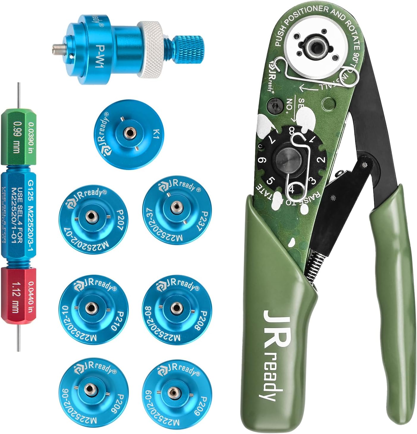 JRready ST2060-AS2G M22520 2 01 Indent Crimper Kit NEW-AS2G 615717 Aviation Crimp Tool and 7 Positioner and G125 Gauge for Solid Barrel Contact of Miniature Connector in Electronic Systems 20 32awg