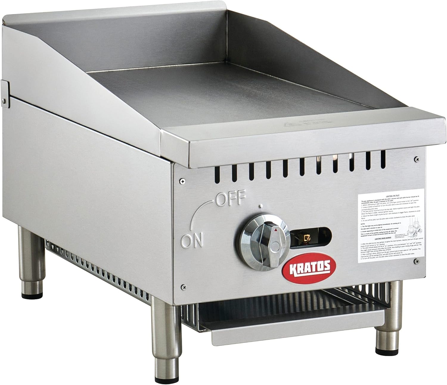 Kratos 15" Wide Commercial Countertop Griddle, Gas Hot Plate for Restaurants, Manual Control, 1 Burner, Compact Space Saving Gas Girddle, Powerful 30,000 BTU Output (29Y-176)
