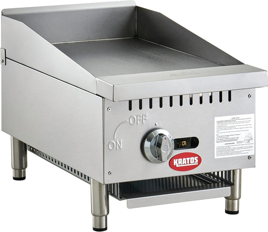 Kratos 15" Wide Commercial Countertop Griddle, Gas Hot Plate for Restaurants, Manual Control, 1 Burner, Compact Space Saving Gas Girddle, Powerful 30,000 BTU Output (29Y-176)