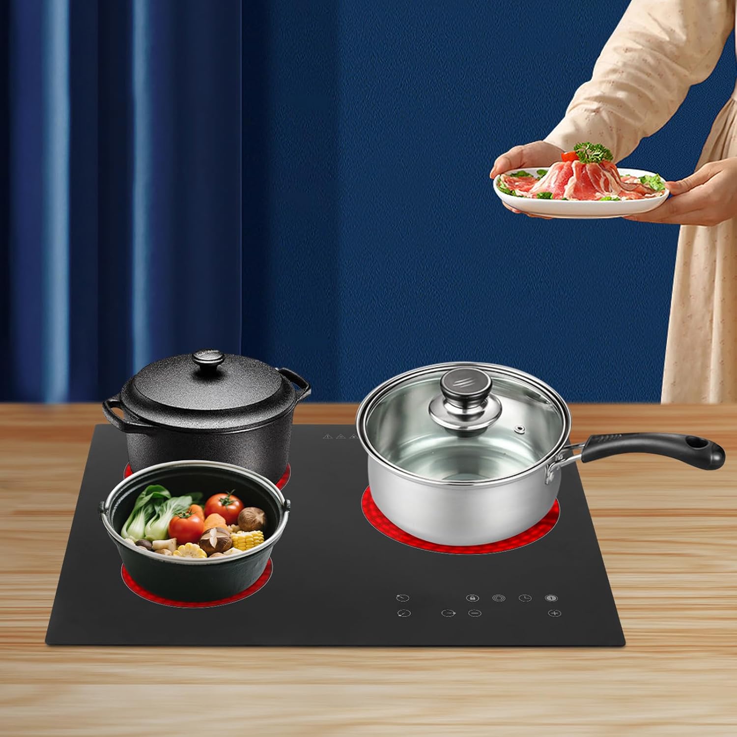 3-Burner Ceramic Cooktop, 2600W Electric Stove 9-Temp with Touch Control, Timer & Child Lock, Countertop\/Built-In Induction Heater Works with All Pots