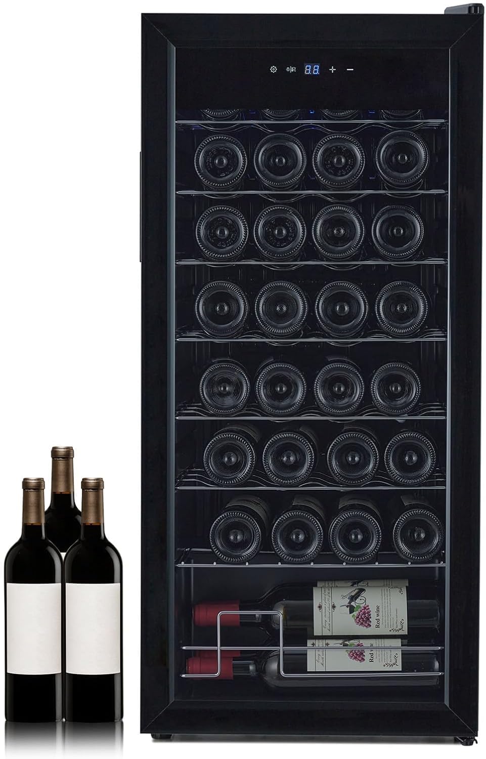 Dual Zone Wine Fridge, 32 Bottle Freestanding Wine & Beverage Refrigerator, Fast Cooling & Low Noise, Wine Chiller for Home Bar, Kitchen or Cellar Use, Ideal for Red/White Wine, Champagne, Beer