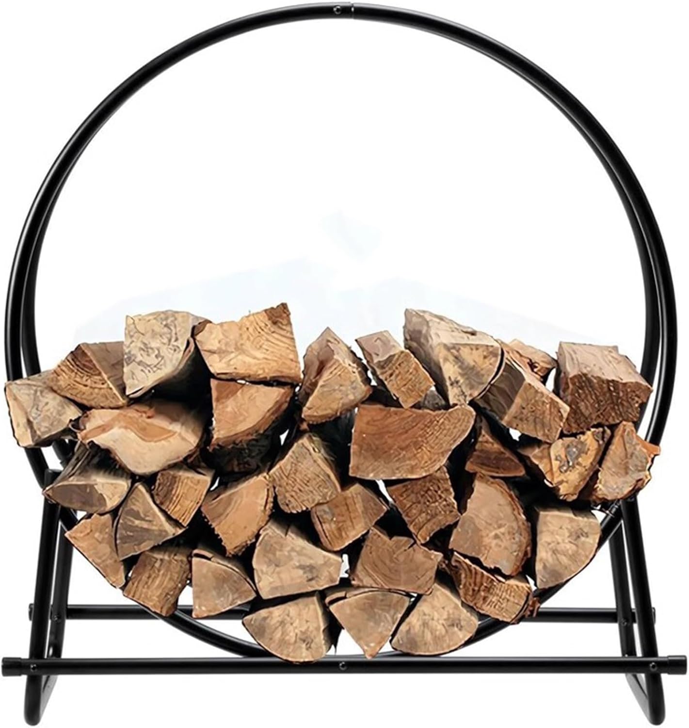 Firewood Rack 30" Medium Metal Firewood Racks Log Hoop, Round Weather-Resistant Lumber Storage Rack, Firepit Fireside Holder for Deck Lawn Garden(