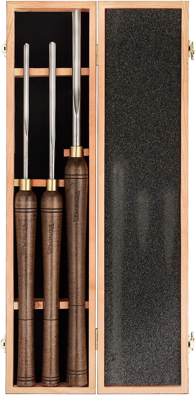 IMOTECHOM 3-Pieces HSS Bowl Gough Lathe Chisel Set Wood Turning Tools with Wooden Box, 1\/4-Inches, 3\/8-Inches and 1\/2-Inches